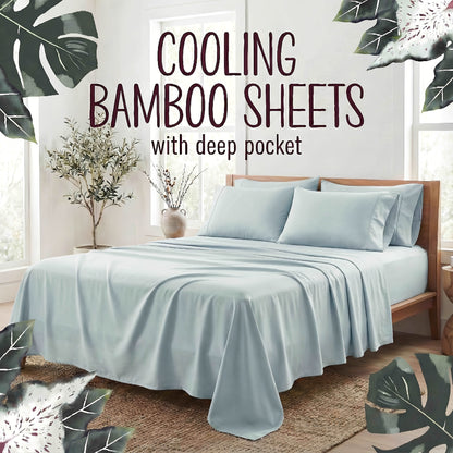 4-Piece Bamboo Fiber Bedding - Hypoallergenic and Temperature-Regulating, Suitable for All Seasons to Care for Deep Sleepers, Luxurious Bedding with Deep Pockets, Wrinkle-Resistant and No Ironing Needed, Great for Room and Bedroom Decor
