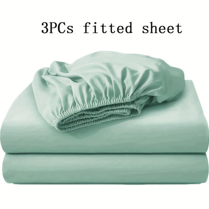 3pcs Soft Comfortable Bed Sheets Mattress Cover | Include 2 Pillowcases, Layered Fitted Sheet with Solid Color Bedding Design, Ideal for Bedroom, Guest Room, and Hotel Mattress Protection