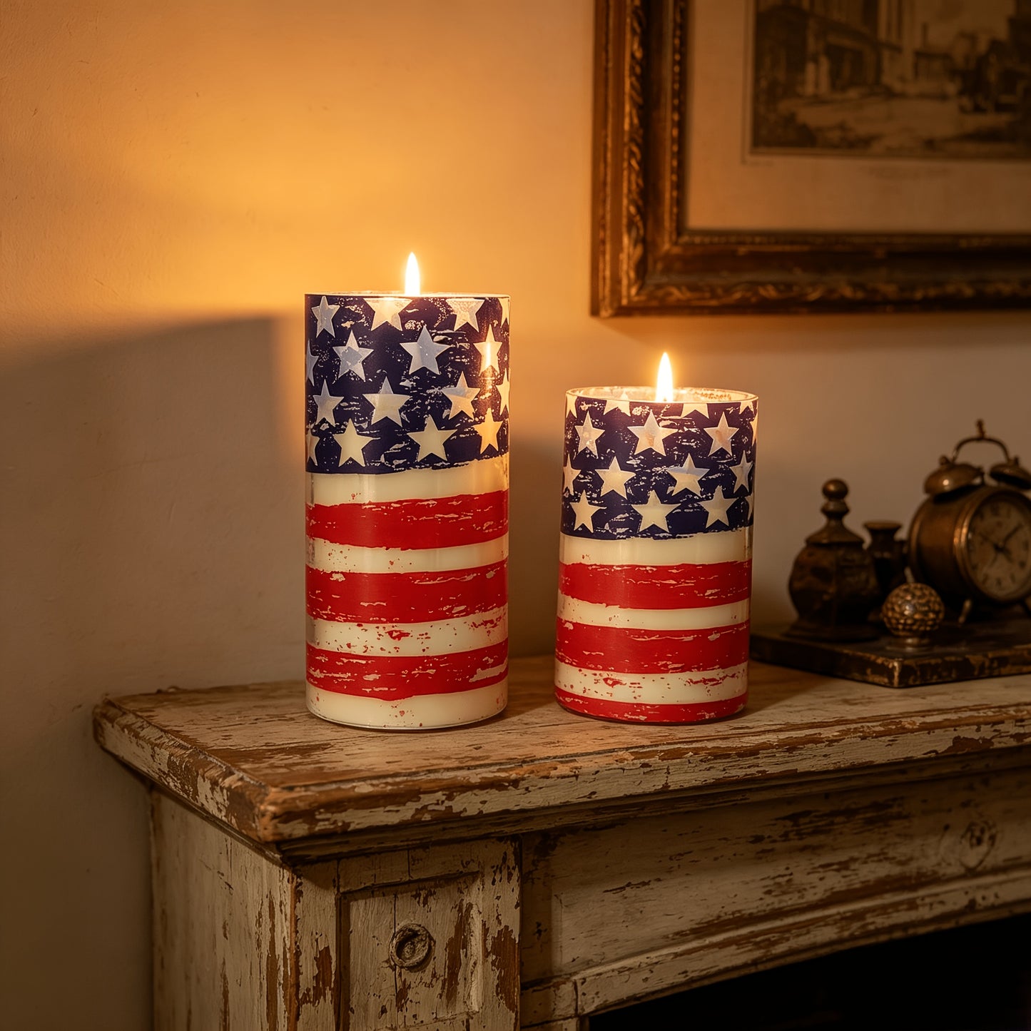 American Independence Day Flameless Candle, with Flickering Flame Effect, for Patriotic Theme Home Decor, Independence Day, Memorial Day Table Centerpiece