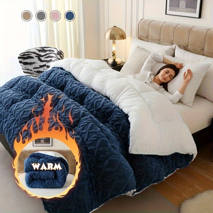 1pc Luxurious Plush Taffeta Comforter, Extra Thick And Soft Plush , Double-sided Thick, 500gsm Filling Heavy-Duty Extra Thick Warm For Autumn And Winter, Gift, Home Decor, Queen/King