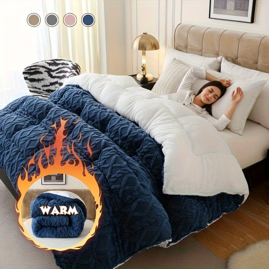 1pc Luxurious Plush Taffeta Comforter, Extra Thick And Soft Plush , Double-sided Thick, 500gsm Filling Heavy-Duty Extra Thick Warm For Autumn And Winter, Gift, Home Decor, Queen/King