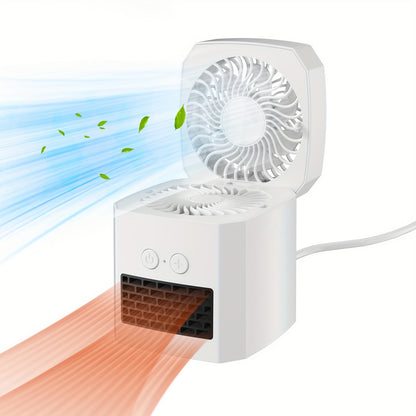 2in 1 Heater Fan Combo, 400W Portable Space Heater with 3 Speed Adjustable Temperature Multifunctional Dual-purpose Heater for Both Cooling And Heating, Home Mini Electric Heater, Office Desktop Heater, Portable And Movable Silent Heater