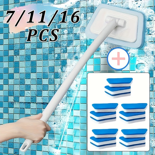 Shower Cleaning Brush Set with Replaceable Heads – Bathtub Scrubber, Wall Tile Brush, Window Glass Cleaner & Floor Brush, Detachable Decontamination Bathroom Cleaning Kit (7/11/16 PCS)