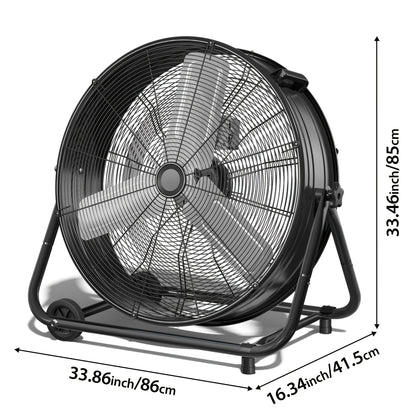 Industrial Drum Fan 24 & 30 Inch | High Velocity Floor Fan 9460-14000 CFM, 3-Speed Air Circulator with 180° Tilt for Warehouse, Garage, Workshop, Job Site & Large Space Cooling – Multiple Colors