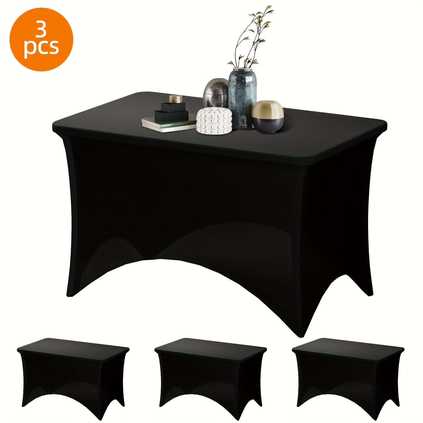 TOMNK 2pcs/ 3pcs Spandex Stretch Tablecloths Rectangular 4ft 6ft 8ft Fitted Table Covers Black White Wrinkle Resistant Table Cloths for Wedding Banquet Trade Shows Bridal Shower Graduation Party Mother's Day Decoration