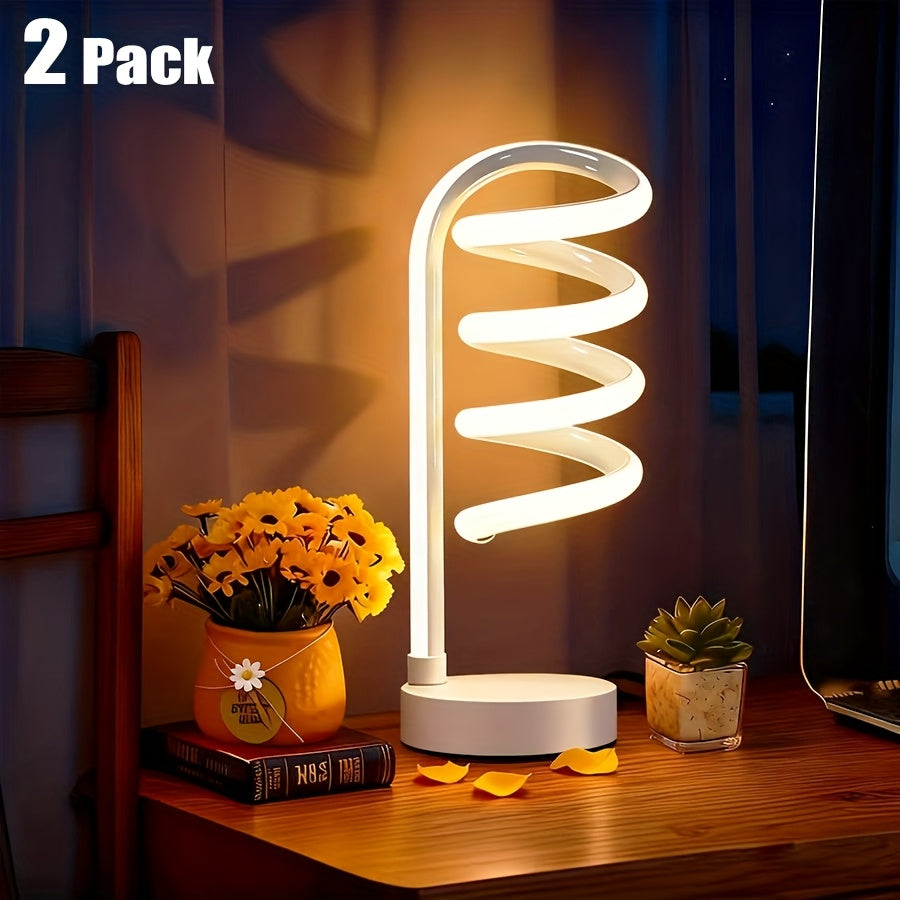 Touch Control Spiral Table Lamp with 3 Color Modes LED Bulb - Vintage Adjustable Arm Desk Light, USB-C Powered, Modern Minimalist Bedside Lamp for Bedroom Living Room Study Office, Black or White