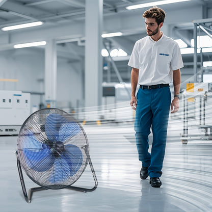 High-Velocity Industrial Floor Fan 9/20 Inch With 3 Speeds, Metal Construction And Blades, Ideal For Industrial & Commercial Spaces