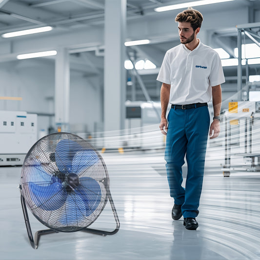 Industrial Floor Fan High Velocity 9 & 20 Inch – Metal Construction & Blades, 3-Speed Heavy Duty Fan for Industrial, Commercial & Garage Use | Silver, Black & Blue