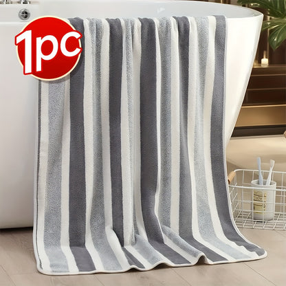 1/4pcs Bath Towel Set, No Hair Loss, Highly Absorbent And Quick-Drying | Ultra-Soft Microfiber Beach Towels for Adults, Two-Color Striped Interval Bath Towels Perfect for The Beach, Spa, Gym And Home Bathroom Essentials - 27 X 55 Inches