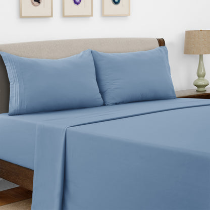 Lux Decor 4 Pieces Solid Bed Sheets - Stylish Comfy Bedding Set - Hotel Luxury Skin Friendly Cooling Sheets & Embroidered Pillowcases Without Filler - Classic Collection With 16 Inches Deep Pocket - Brushed 100% polyester- Shrinkage & Fade Resistant