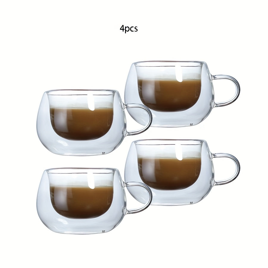 3.7oz (Approx. 110g) Small Capacity Transparent Glass Double-Walled Coffee Cup with Handle, Insulated, Cappuccino, Tea, Latte Cup, Beverage Cup