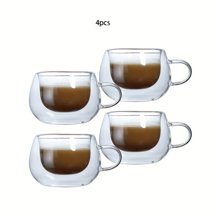 3.7oz (Approx. 110g) Small Capacity Transparent Glass Double-Walled Coffee Cup with Handle, Insulated, Cappuccino, Tea, Latte Cup, Beverage Cup