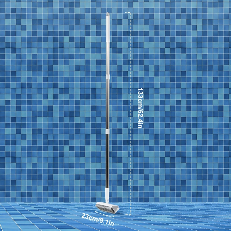 Cleaning Brush with Long Handle 180° Rotating Double-Sided Stiff Bristles Floor Scrub Brush for Bathroom Kitchen Patio Tile Shower Outdoor Heavy Duty Multi-Purpose Scrubber with Stainless Steel Handle