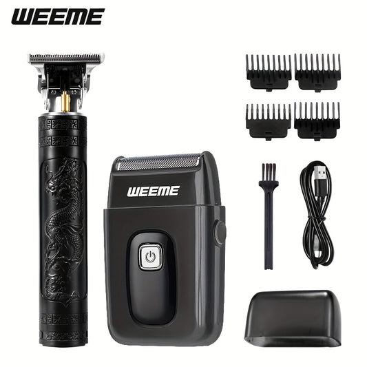 Men's Electric Hair Trimmer and Beard Trimmer 2-Piece Set Cordless Hair Clipper Short Beard Shaver for Haircut Shaving Styling Home Car Travel Use