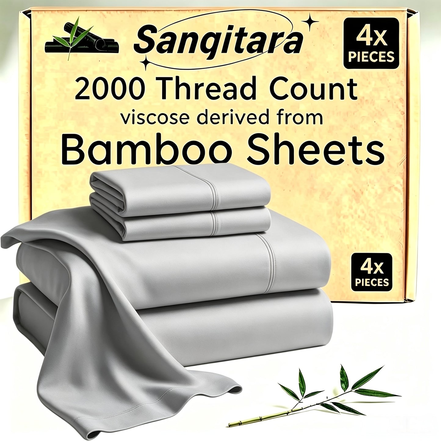 Cooling Bed Sheet King Sets Suitable for Hot Sleepers - Luxurious Ultra-Soft Bamboo Blend Sheets with Deep Fitted Base, King & Queen Size Cooling Bedding for Heavy-Sided Mattresses, Machine Washable (Pink/Grey), Christmas Decor