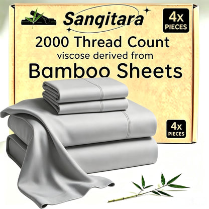 Cooling Bed Sheet King Sets Suitable for Hot Sleepers - Luxurious Ultra-Soft Bamboo Blend Sheets with Deep Fitted Base, King & Queen Size Cooling Bedding for Heavy-Sided Mattresses, Machine Washable (Pink/Grey), Christmas Decor