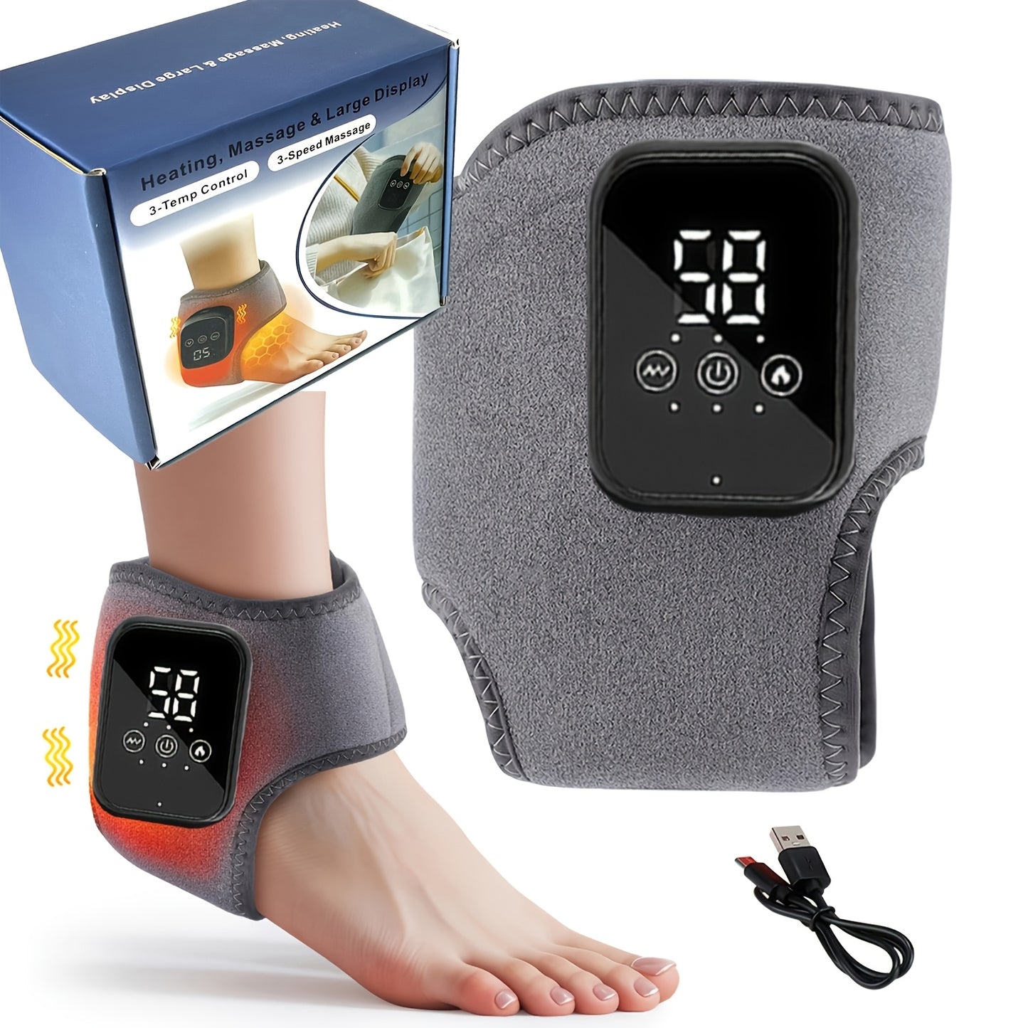 Electric Foot Heating Massage Device, Heated Ankle Wrap with 3 Heat Levels & 3 Vibration Modes, Touch Screen Timer, Fits Left & Right Feet – Relieves Ankle Pain, Arthritis, Plantar Fasciitis, Muscle Fatigue