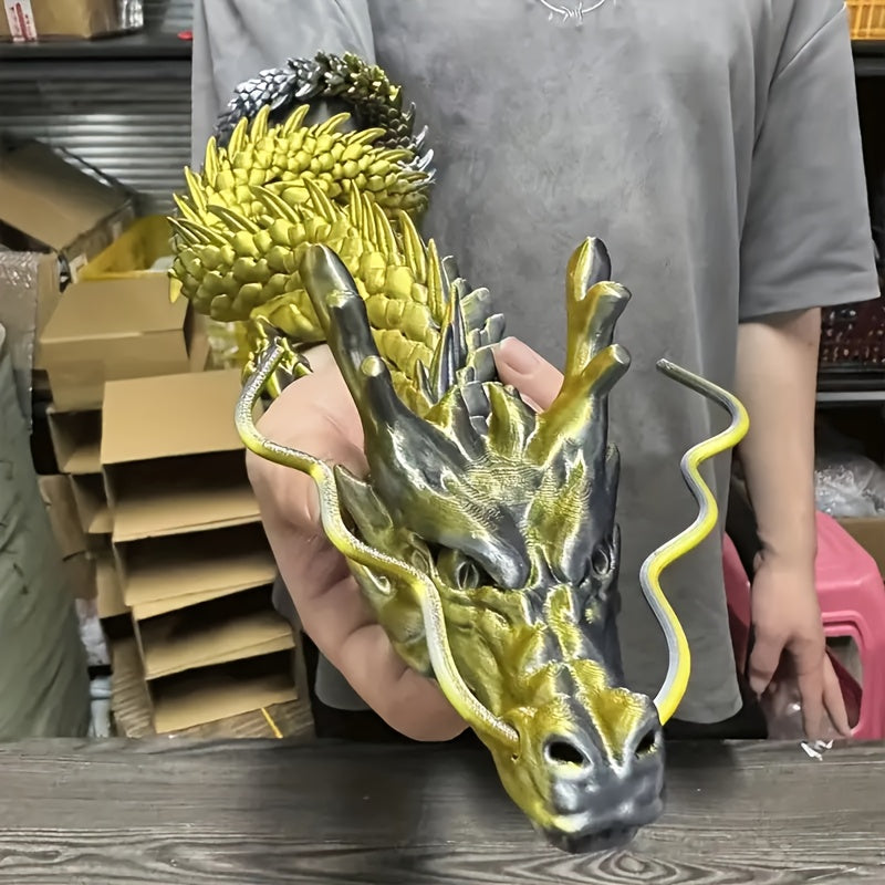 3D Printed Articulated Dragon Figurine 35.4" Giant Poseable Chinese Dragon Collectible Sculpture | Flexible Joints Fantasy Desk Decor for Home Office Car | Unique Gift for Dragon Collectors Mom Dad