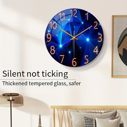 12-24 Inch Modern Blue Glass Wall Clock Large - Deep Blue Decoration, Silent Non-Ticking Quartz Movement, Battery Operated, 4mm Thick Tempered Glass - Suitable for Living Room, Bedroom, Office - Holiday Home Decor Gift, Bedroom Clock, Fantasy Design