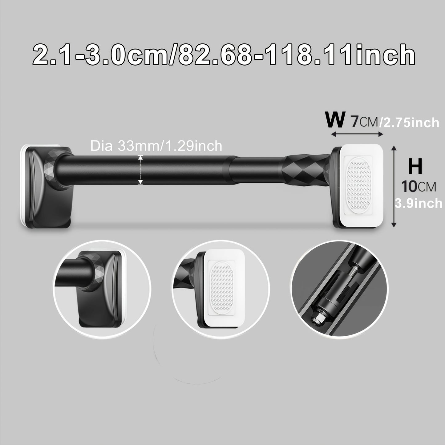 15.75inch - 196.85inch No Drilling Curtain Rail 33Mm Diameter Telescopic Shower Curtain Rod, Extendable Telescopic Rod, Long Adjustable Curtain Rod for Large Windows