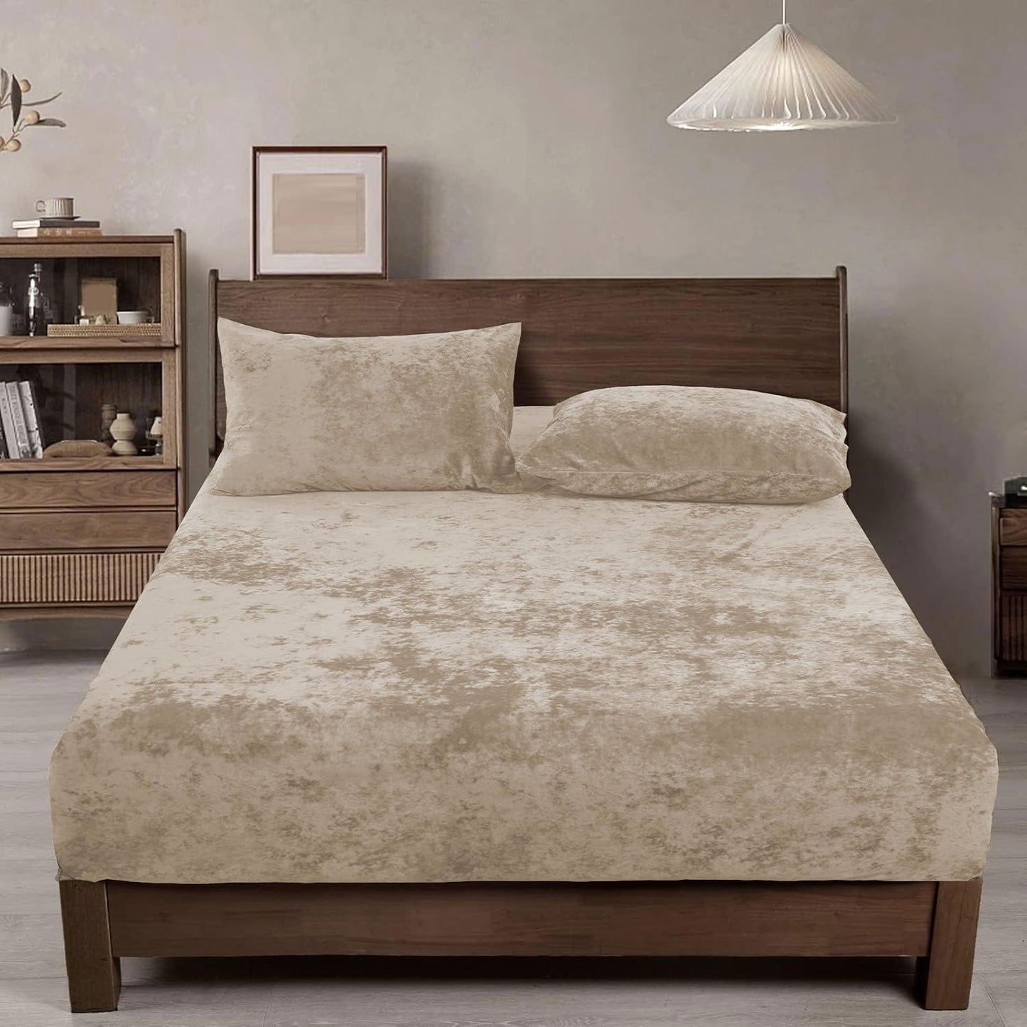 Double-Sided Velvet Sheet Set – Soft Warm Milk Velvet & Suede Fitted Sheet with Pillowcases All Seasons Twin Full Queen King