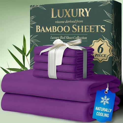 6pcs Cooling Bamboo Bed Sheets Sets - Ultra Soft & Luxuriously Keep Cool In Summer, 17" Deep Pocket, Double Stitching - Cooling Fiber Bed Sheets
