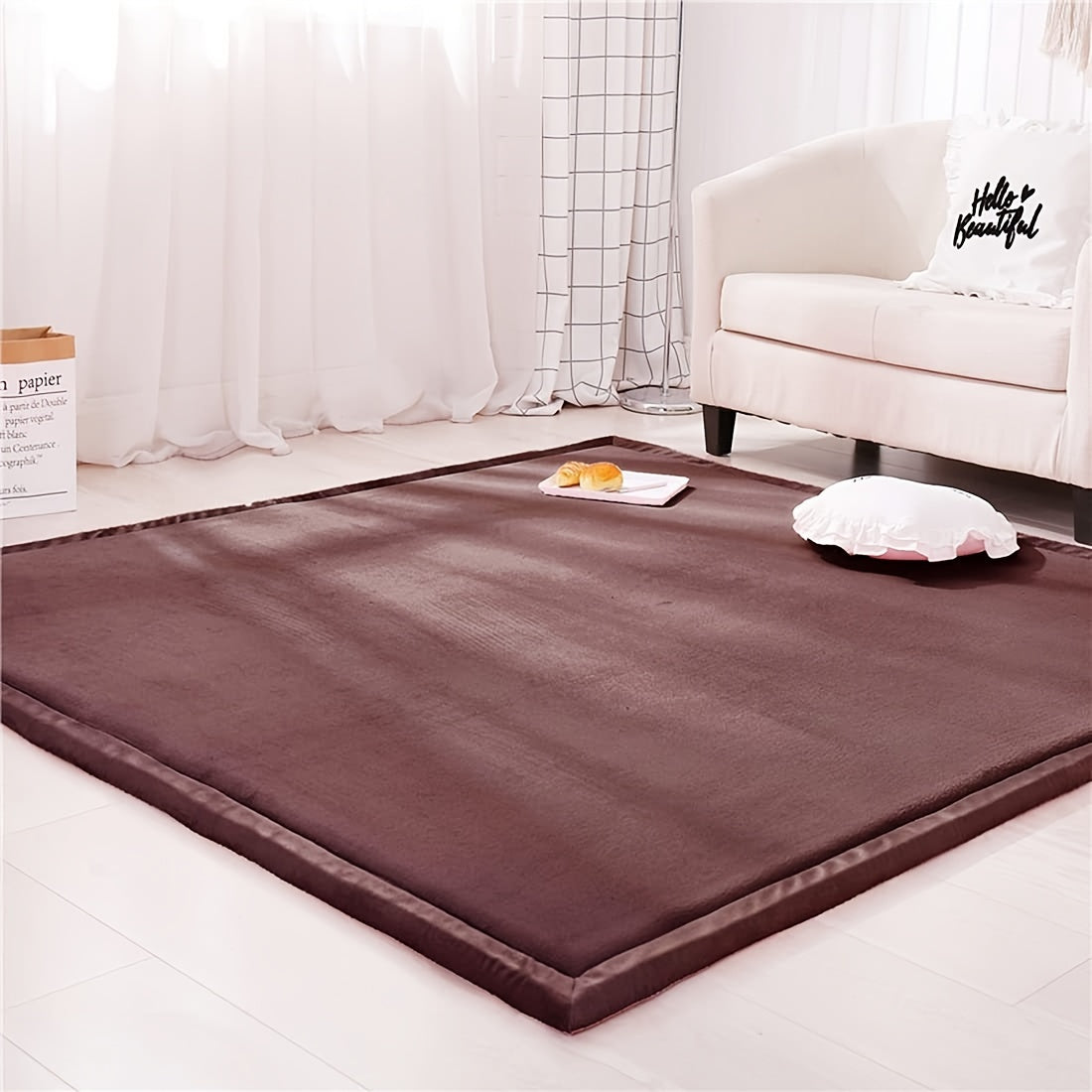 1pc Japanese Tatami Rug, Coral Velvet Area Rug, Baby Mat for Floor Play, 1.18inch Thick Crawling Rugs, Padded Foam Rug for Kids Playroom, Playpen, Nursery, Living Room, Yoga Mat