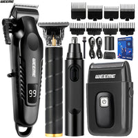 Black Hair Clipper + Nose Trimmer + Electric Shaver + T9 Detailer (4-Piece Set)