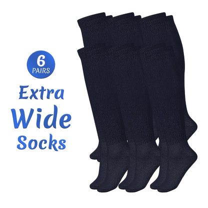6 Pairs Socks Extra Wide Socks for Swollen Feet, Stretch to 30" for Men Women, Plus Size Socks, Non Binding Seamless Socks, Loose Fit Top Neuropathy Bariatric Seniors - One Size Fit Most6