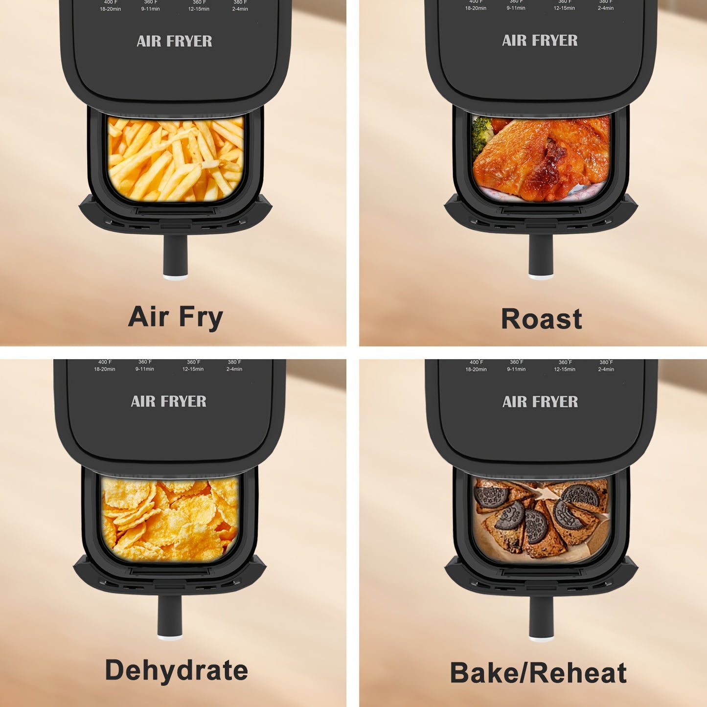 6 Quart Air Fryer with 8 Preset Functions – 6-in-1 Large Capacity Air Fryer Oven with Smart Cook Program, Stainless Steel Rack, Viewing Window & Interior Light