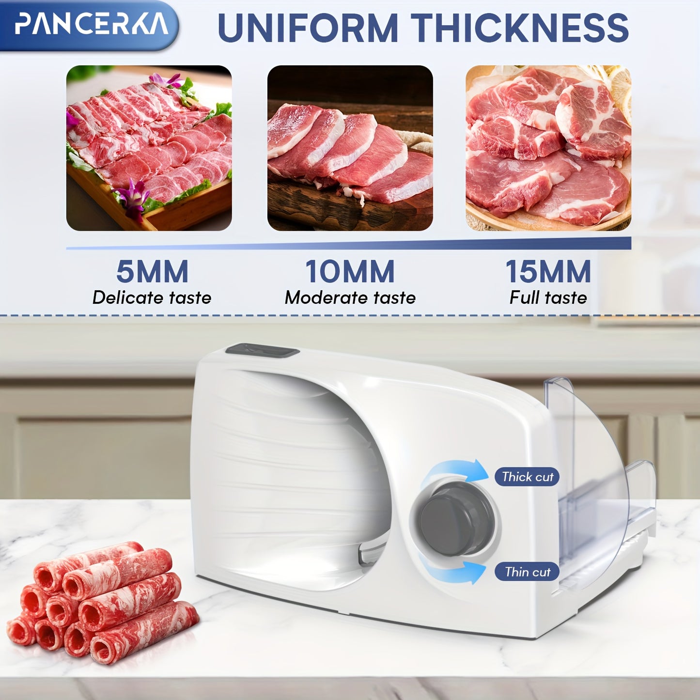 PANCERKA 1pc Electric Meat Slicer, 0-15Mm Adjustable Thickness, Suitable for Home And Commercial Use, Cutting Deli Food, Meat, Vegetables, Fruits, Lamb Slicer/Meat Cutter/Electric Bread Slicer/Meat Slicer Machine/Halloween & Christmas Gift