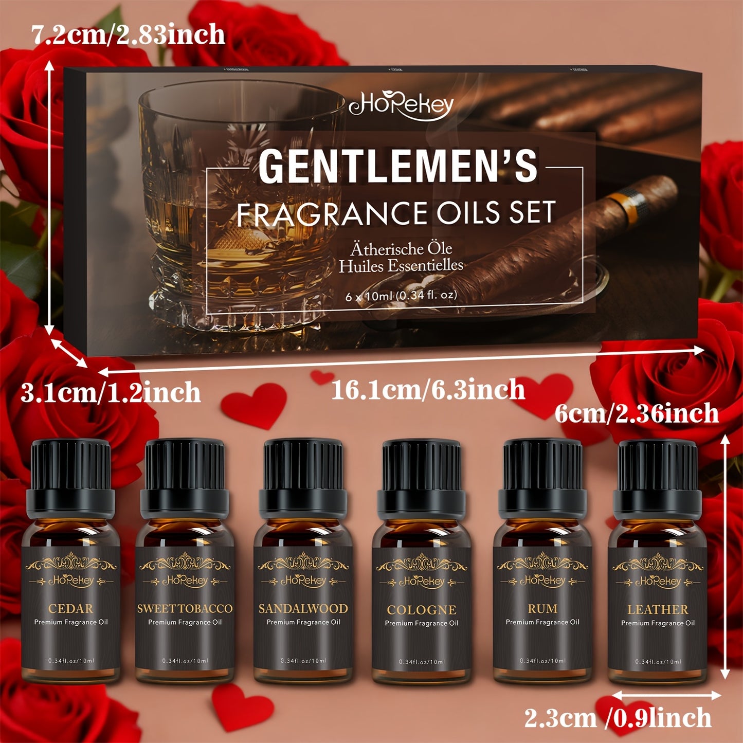 Hopekey Men'S Essential Oil Set Of 6, 0.34oz Each. Exude A Mature And Stable Charm Anytime. Can Be Used In Humidifiers, On Skin, As Massage Oil, Of Essential Oils, Built-in Oil For Diffusers, Valentine'S Day Gift.