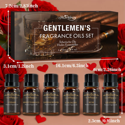 Hopekey Men'S Essential Oil Set Of 6, 0.34oz Each. Exude A Mature And Stable Charm Anytime. Can Be Used In Humidifiers, On Skin, As Massage Oil, Of Essential Oils, Built-in Oil For Diffusers, Valentine'S Day Gift.