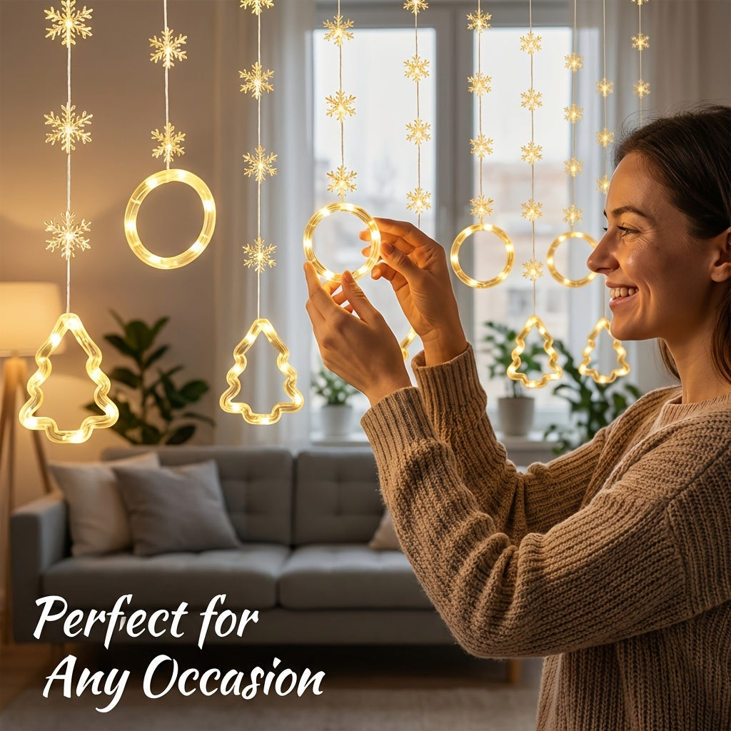Mini LED String Lights Christmas Snowflake & Star Tree Shapes, 10-Pack USB Powered Fairy Lights 118 Inch, Indoor Holiday Decoration for Bedroom Window Curtain Wall Door Living Room Party Decor