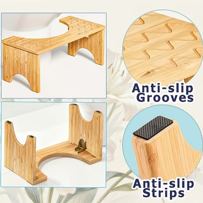 Toilet Stool Foldable Bamboo Squatting Stool – Ergonomic 7-Inch Height for Natural Constipation Relief | Collapsible Non-Slip Bathroom Footstool for Space Saving, Travel & Easy Storage