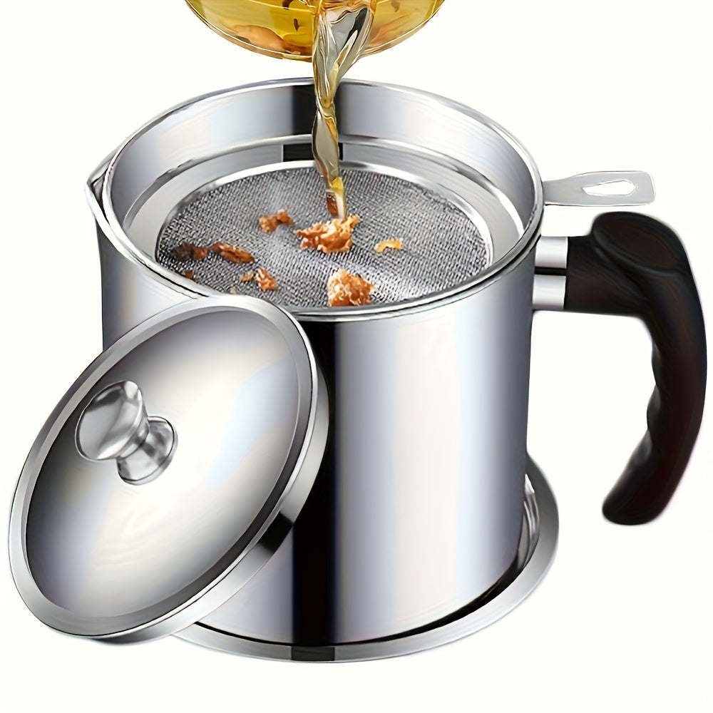 1pc Kitchen Grease Container with Strainer, BPA Free Stainless Steel, Round Shape, Hand Wash Only, Easy Pour Handle, for Storing Cooking Oils and Fats, Essential Kitchen Accessories