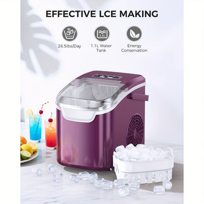 Ice Maker Machine, 8 Ice Cubes in 6 Mins, 26Lb/Day Ice with 2 Sizes - Portable Mini, Energy Saving And Basket/Scoop for Home/Party/Travel/Camping/Bar, Black