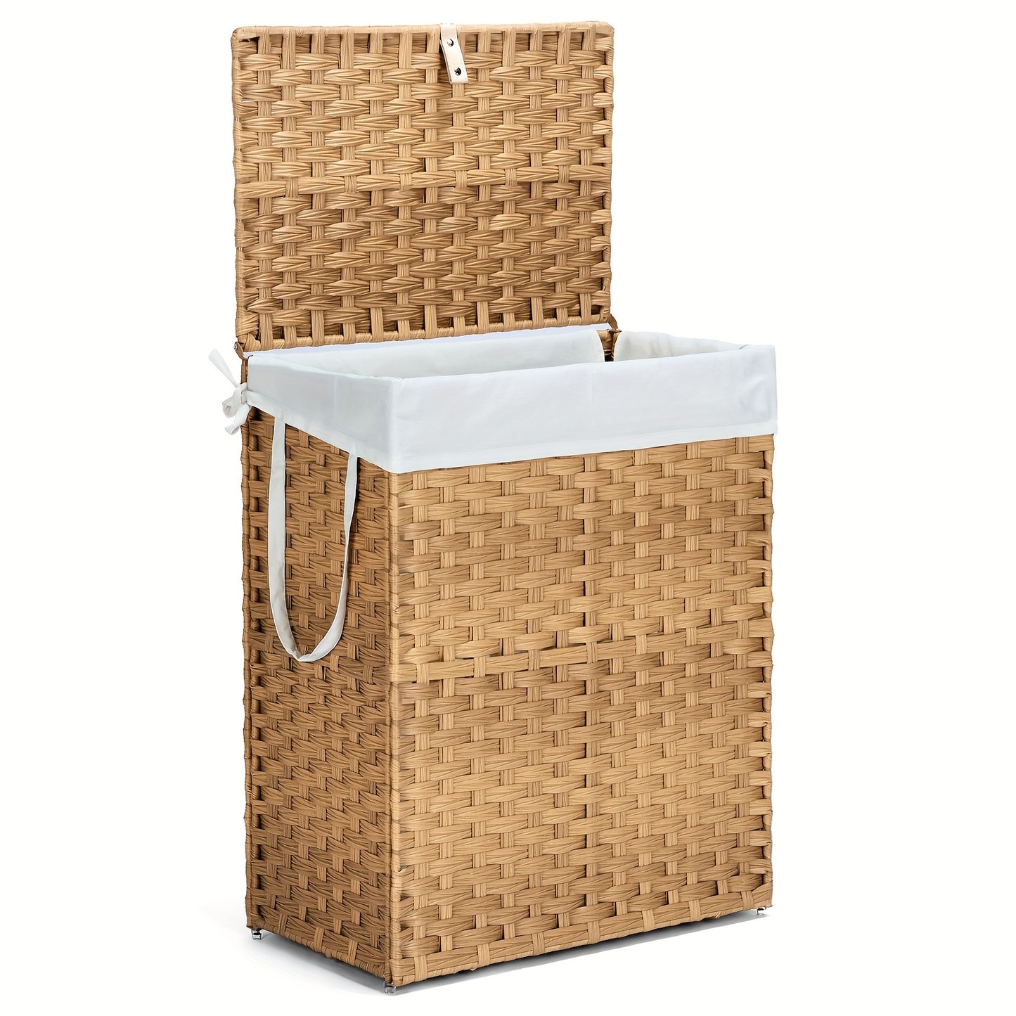 Laundry Basket with Lid 29.06gal Large Capacity Hamper Removable Machine Washable Liner Foldable Rattan Clothes Hamper Sturdy Steel Frame for Bathroom Storage Solution, Laundry Baskets