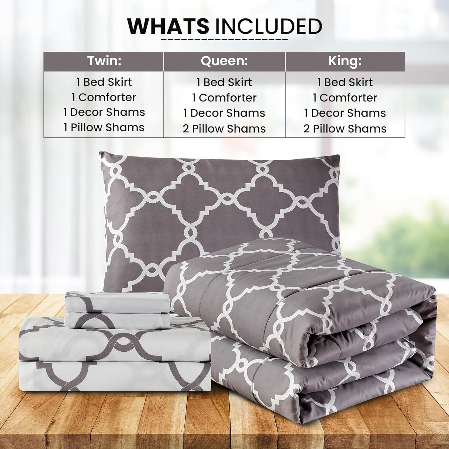 Lux Decor 5 Pieces Comforter Set - Reversible Duvet Insert - Quilted Comforter Smooth, Breathable & Machine Washable, Soft and Comfortable Bedding, Down Alternative Comforter Included 2 Pillow Shams, Bed Skirt, & Cushion - All Season Gift Choice