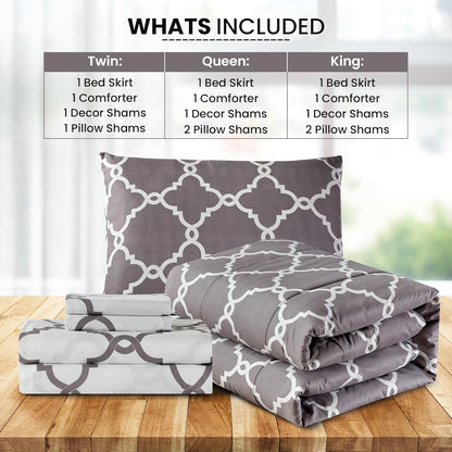 Lux Decor 5 Pieces Comforter Set - Reversible Duvet Insert - Quilted Comforter Smooth, Breathable & Machine Washable, Soft and Comfortable Bedding, Down Alternative Comforter Included 2 Pillow Shams, Bed Skirt, & Cushion - All Season Gift Choice