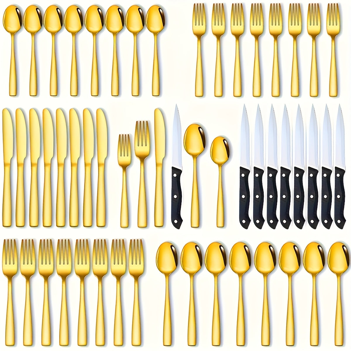12/48/60pcs Black Stainless Steel Flatware Set, Mirror-Polished Cutlery Set for Home and Hotel Use, with Gift Box, Suitable for 2/8 People, Durable, Dishwasher Safe, Perfect for Halloween, Parties, Weddings, Banquets, Silverware Set