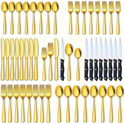 12/48/60pcs Black Stainless Steel Flatware Set, Mirror-Polished Cutlery Set for Home and Hotel Use, with Gift Box, Suitable for 2/8 People, Durable, Dishwasher Safe, Perfect for Halloween, Parties, Weddings, Banquets, Silverware Set