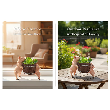 1pc Bohemian Pig-Shaped Resin Planter - Cute Swine Vase with Root Base for / Potted Plants, Wedding &, Pot for Herbs,, Cacti ( Resin Craft)