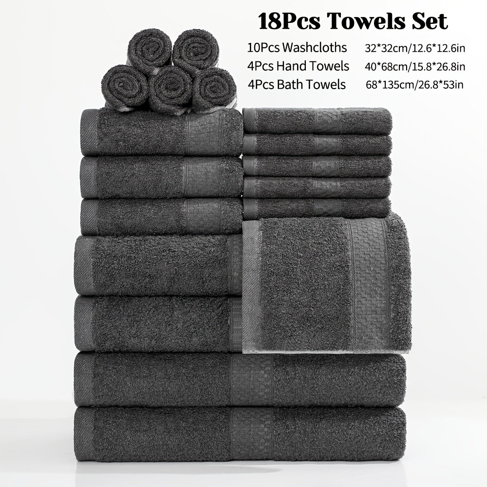 18/16/12pcs Bath Towel Set/12pcs Hand Towels Set, 450GSM, Solid Color Cotton Blended Towels, New Fall Spring Collection, Absorbent, Soft And Comfortable, Bathroom Supplies, Towels for Travel, Shower And Hotel
