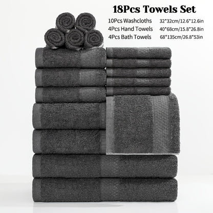 18/16/12pcs Bath Towel Set/12pcs Hand Towels Set, 450GSM, Solid Color Cotton Blended Towels, New Fall Spring Collection, Absorbent, Soft And Comfortable, Bathroom Supplies, Towels for Travel, Shower And Hotel