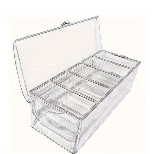 Chilled Condiment Server Tray, Bar Fruit Caddy with Lid And 5 Removable Compartments, Clear Ice Condiment Serving Tray for Party, Toppings Bar Container, Garnish