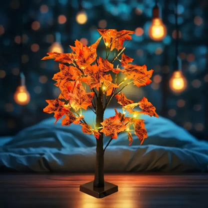 LED Maple Leaf Tree Table Lamp 2 Pack - 21 Inch Battery Powered Artificial Tree Light for Home Room Balcony Thanksgiving Christmas Fall Autumn Decor Indoor Festival Decoration