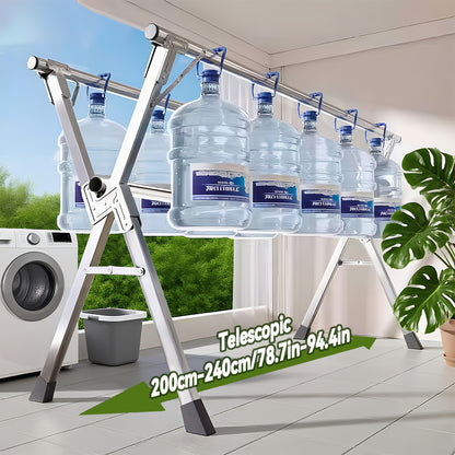 [Foldable Clothes Drying Rack] A Space-saving Foldable Clothes Drying Rack Equipped with an Extendable Rod and Windproof Hooks. Suitable for Both Indoor and Outdoor Use, It Can Be Used to Dry Clothes, Bedding, and S. A High-capacity Metal Drying Rack