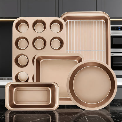 2/6/7/8/12/16/18pcs Non-Stick Baking Pan Set for Kitchen Oven, Baking Set with Round/Square Cake Pans, Bread Bags, Muffin Cups, Pizza Pan, Bread Scraper, Whisk, Spatula, Wire Rack, Measuring Spoon, Muffin Pan, Bread Pan, Baking Sheet, Cookie Sheet