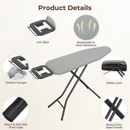 Costoffs Ironing Board Full Size Adjustable & Foldable Iron Table with 4-Leg Stand and 4-Layer Pad, Portable Iron Board for Home, Dorm, Laundry Room, Furniture for Home